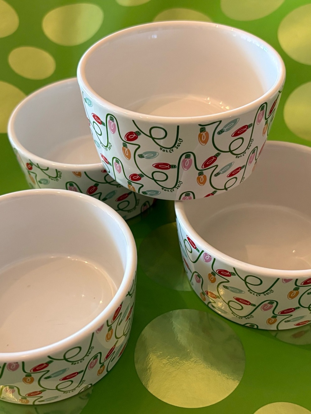 White Ceramic Holiday String Light Small Bowls - Set of 4